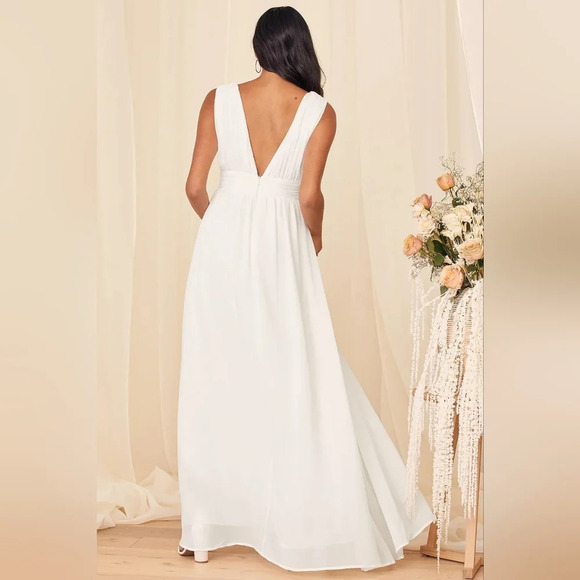 Lulus Heavenly Hues White Maxi Dress L Wedding Party Bridal NWOT - Picture 5 of 10